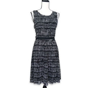 11. Anthropologie Postmark Smocked Fit & Flare Size S Black White Floral Mesh